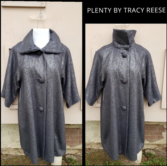 P 0/2 TRACY REESE silver black metallic long coat - Picture 2 of 9